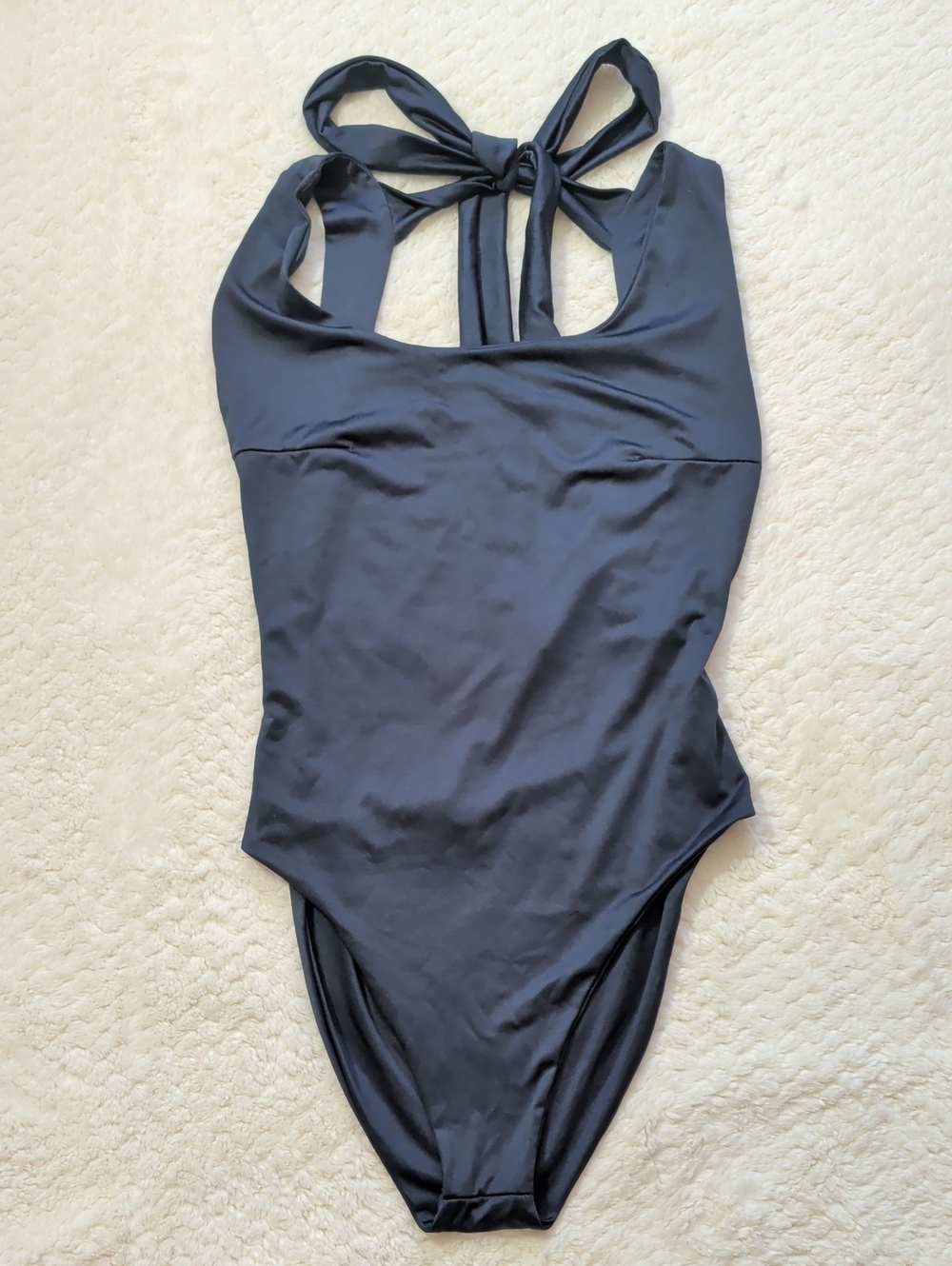Tied Halter One-Piece Bodysuit in Navy
